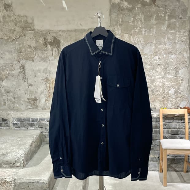 오스발도 트루키 다크 네이비 원 포켓 코튼 셔츠