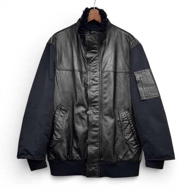 00's 휴고 보스 레더 봄버 자켓