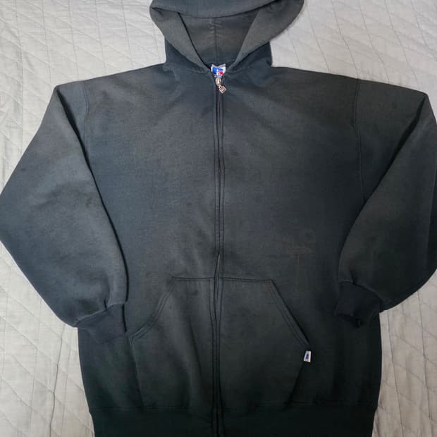 [XL] 90s USA 빈티지 러셀 애슬레틱 후드집업 블랙 하드페이드