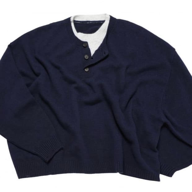 (M) MJD CONTRAST NECK CROP KNIT NAVY 니트