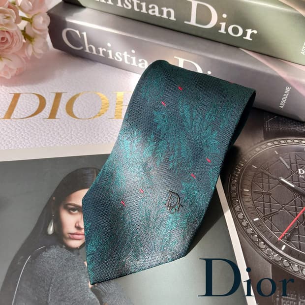 크리스찬 디올 실크 청녹 자카드 넥타이 8.1cm A+등급 A19813
