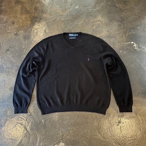 폴로 랄프로렌 블랙 브이넥 니트 XL