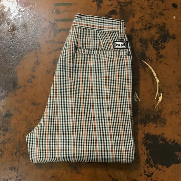 오베이 베이지 체크 원턱 코튼 팬츠 허리 24 25 사이즈