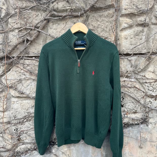 폴로 랄프로렌 빈티지 코튼100 하프집업 니트 그린 L
