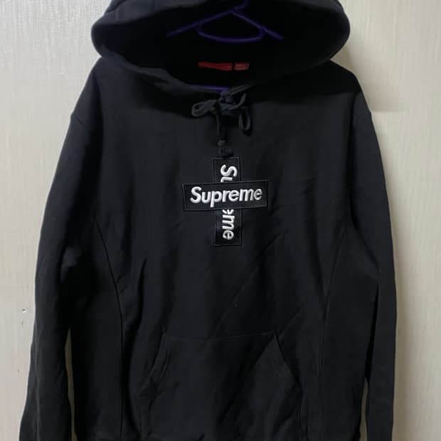 슈프림 크로스 박스로고 후드 블랙 S