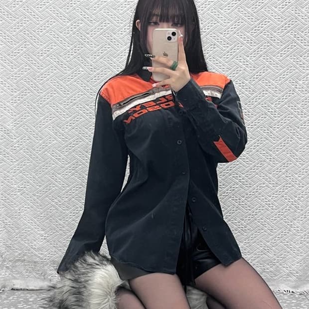 할리 데이비슨 스트릿 펑크 모터사이클 바이커 셔츠 S C10262