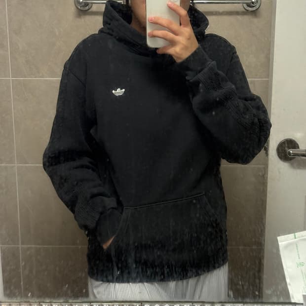 아디다스 X 와릿이즌(마크곤잘레스) 콜라보 올블랙 피그먼트 워싱 후드티