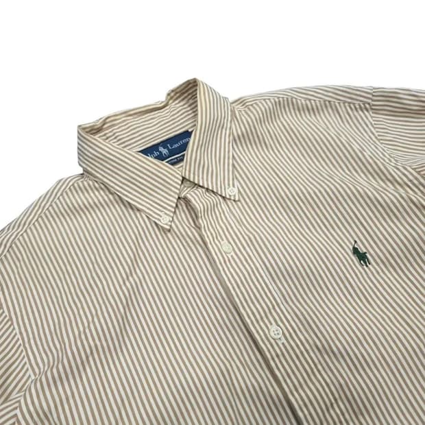 폴로랄프로렌 스트라이프 셔츠 베이지 폴로셔츠 커스텀핏 빈티지 L
