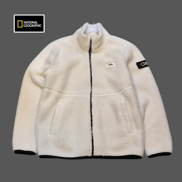 L(착샷잇음) 내셔널지오그래픽 화이트 후리스집업 