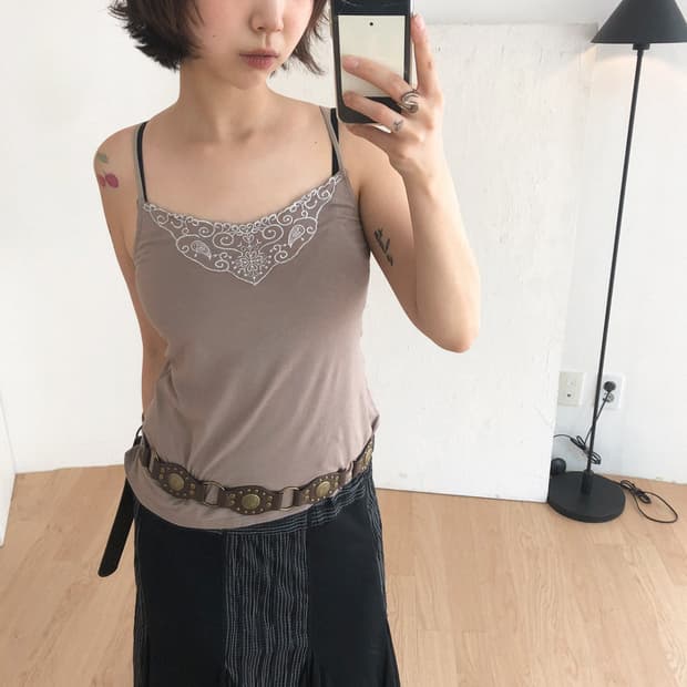 vintage mocha embroidery cami top
