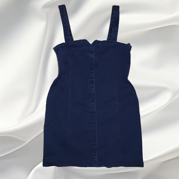 [핏보장] 딥네이비 버튼 뷔스티에 미니 원피스 (끈길이조절/슬림핏)