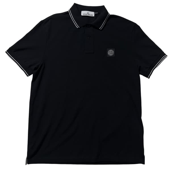 25ss 스톤아일랜드 로고 와펜 피케 카라 반팔 티셔츠 블랙