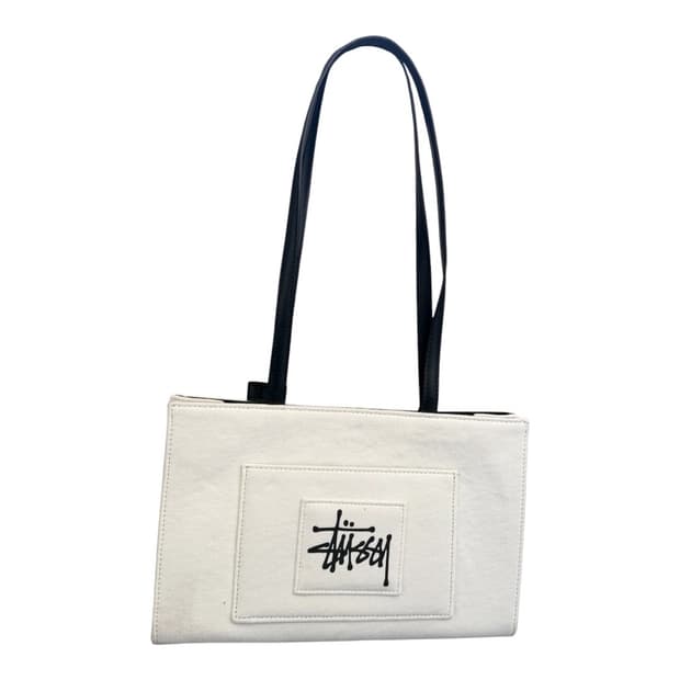스투시(Stussy) 빈티지 캔버스 토트백 - 화이트/블랙