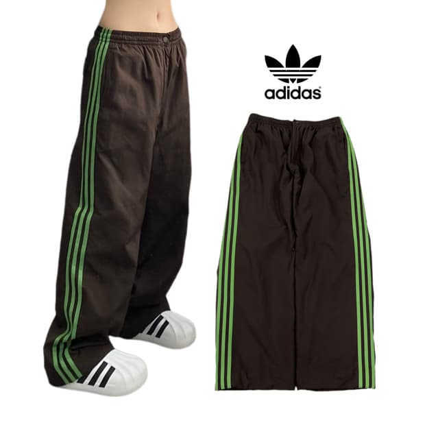 아디다스 00s 초코브라운 삼선 올드스쿨 와이드 바람막이 트랙팬츠