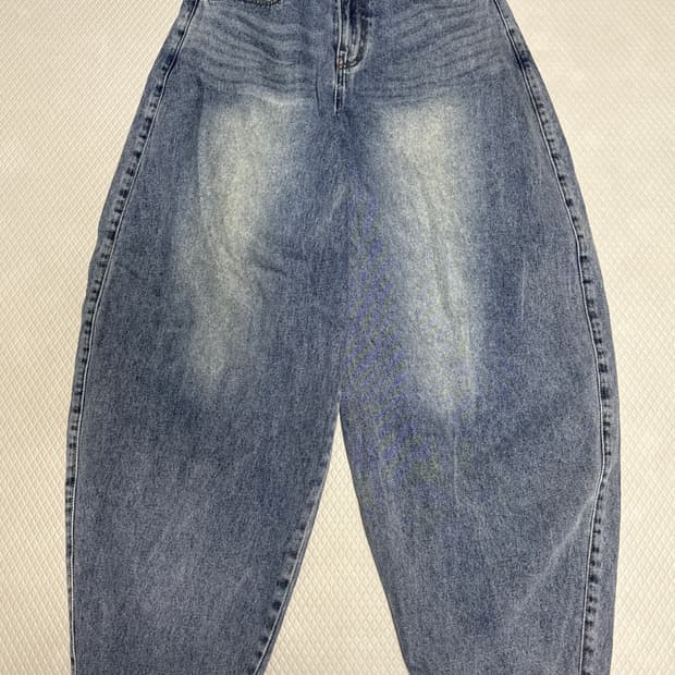 배기 워싱 와이드 벌룬 데님팬츠