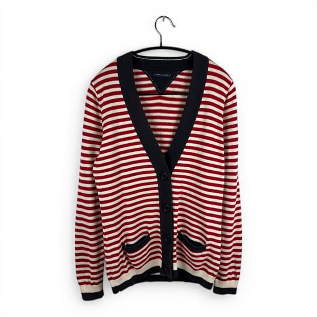 (무료배송)L) 타미힐피거 우먼스 스트라이프 브이넥 가디건