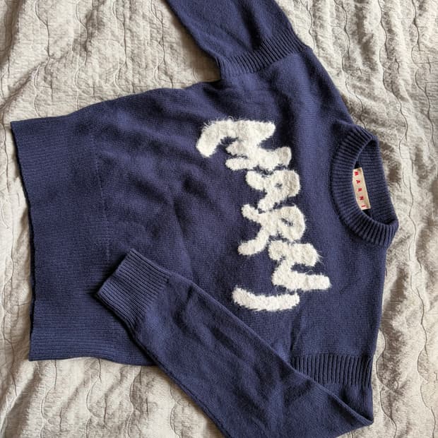 마르니 셰틀랜드 울 로고 니트 (아이리스)