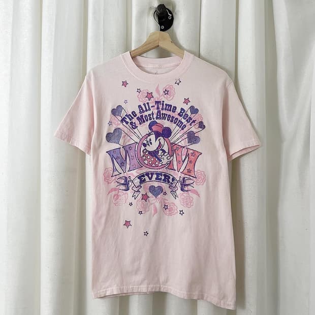 디즈니랜드 핑크 미키 프린팅 y2k 하프 티셔츠