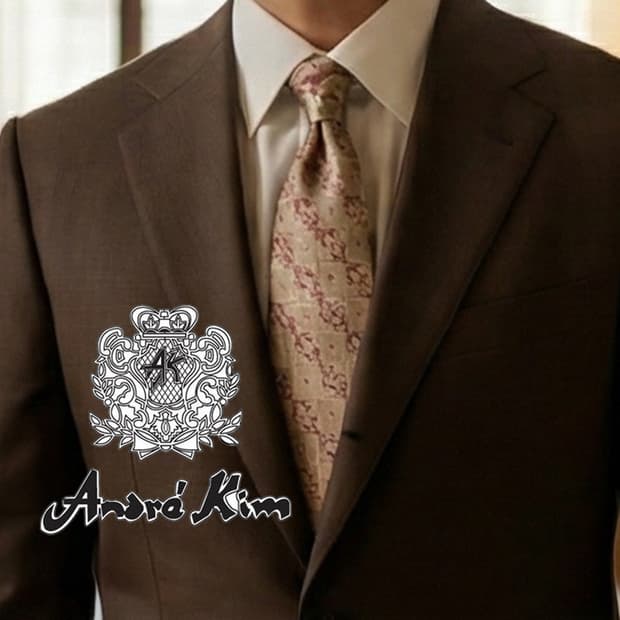 앙드레김 실크 라이트브라운 패턴 넥타이 8.5cm A+등급 A190458