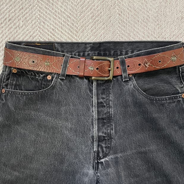 빈티지 fossil 핸드크래프트 웨스턴 벨트