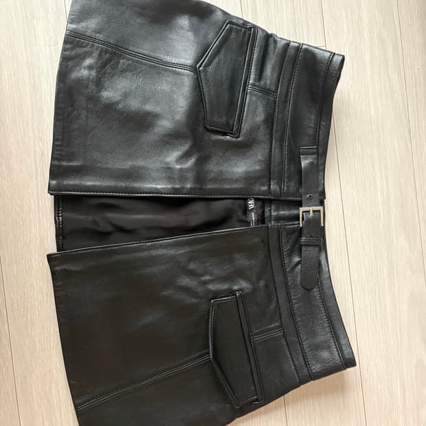 자라 리얼레더 레이어드 벨트 스커트