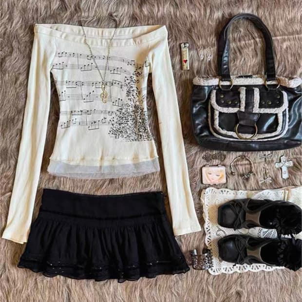 빈티지 음표 니트 오프숄더