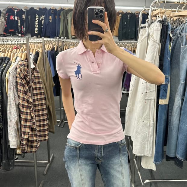 M)폴로 랄프로렌 여성 핑크 반팔 메쉬
