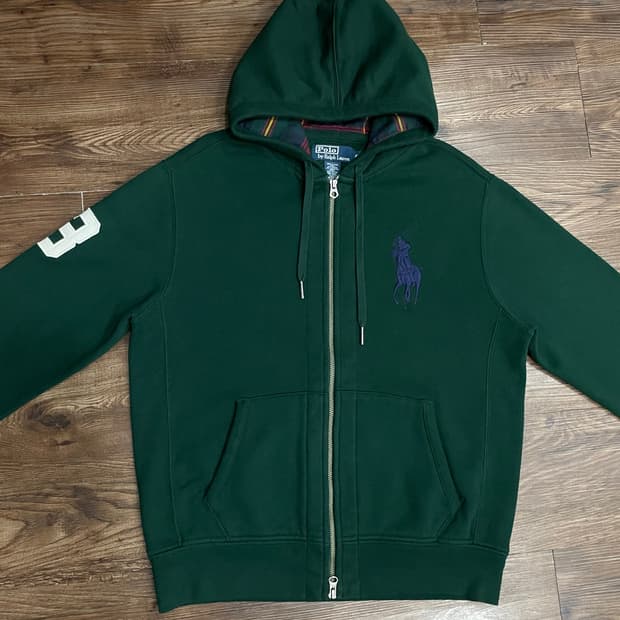폴로 랄프로렌 그린 체크 빅포니 후드집업
