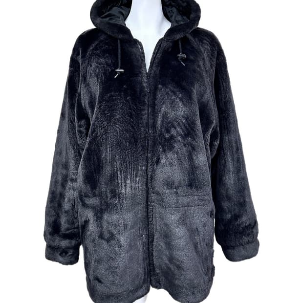 피코 블랙 퍼 후드 집업코트