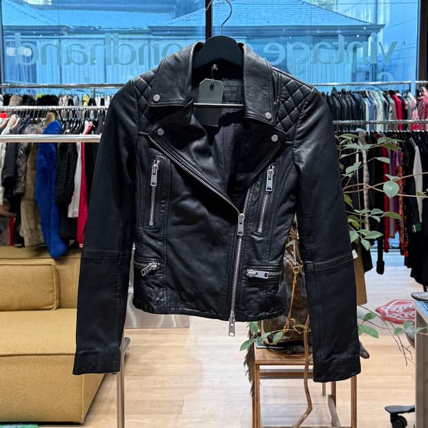 올세인츠 블랙 캐치 바이커 레더 자켓 