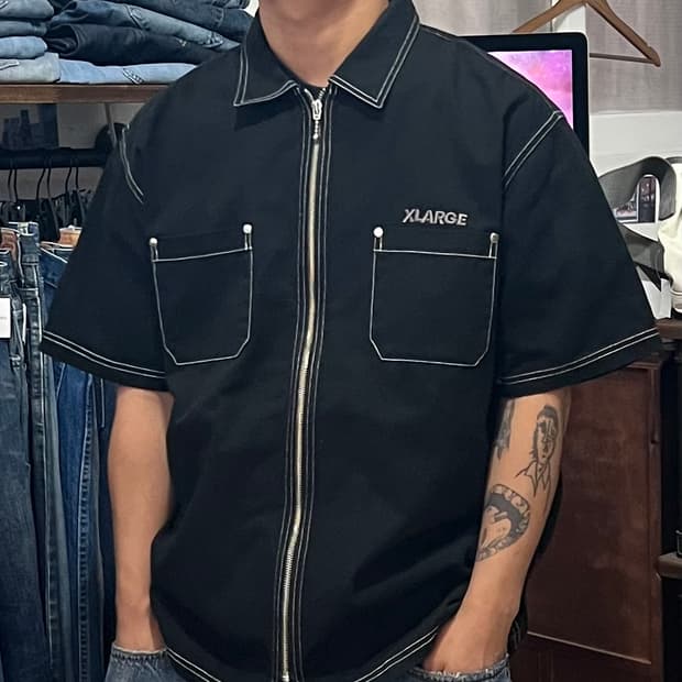 XLARGE 반팔 집업 블랙 XL