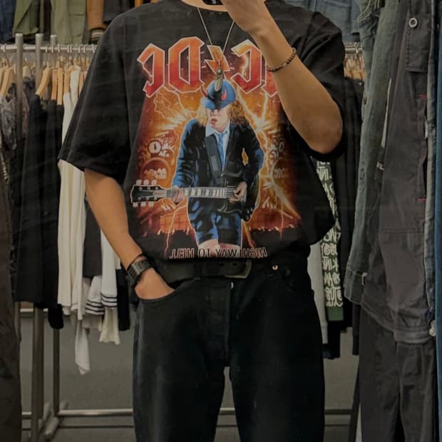 XL)ACDC 앵거스 영 프린팅 밴드 티셔츠