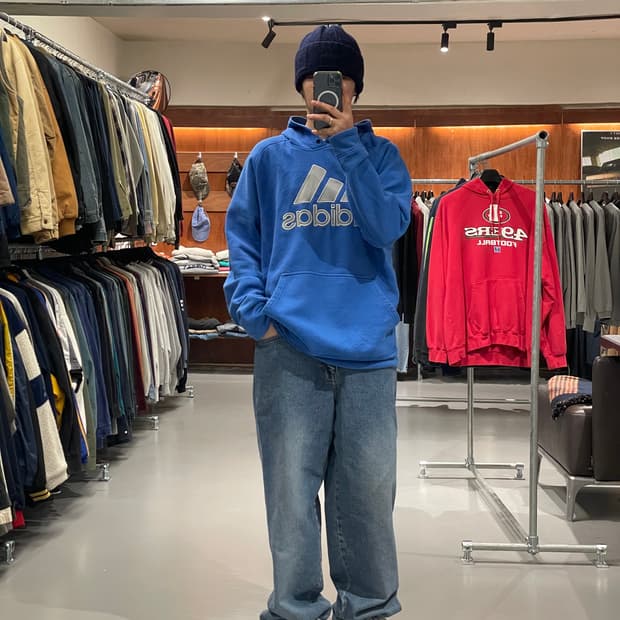 90‘s 아디다스 올드스쿨 빅로고 후드 티셔츠  