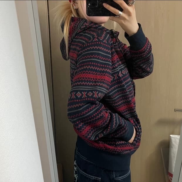 anti-label basic ethnic zip-up hoodie