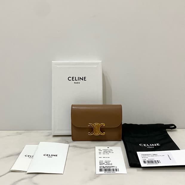 셀린느 카프스킨 플랩 카드 지갑 베이지 브론즈 10I583DPV-18BU