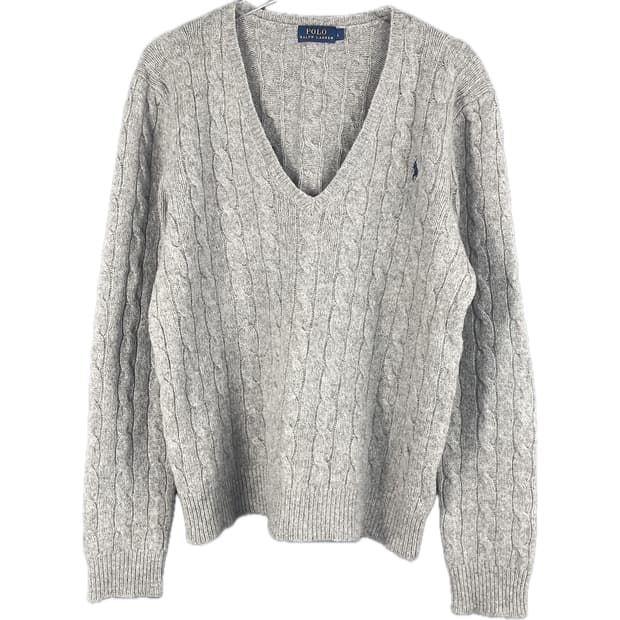 [L] 폴로 랄프로렌 여성 메리노울 케이블 꽈배기 브이넥 니트 스웨터