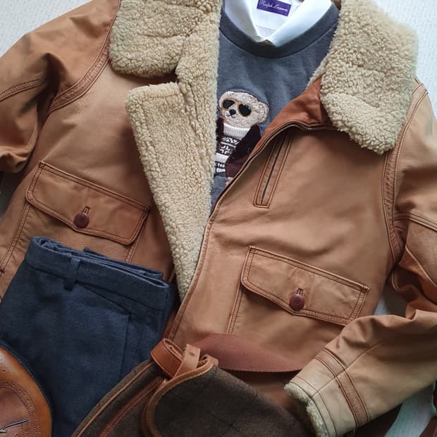 폴로랄프로렌 에비에이터 시어링 가죽자켓