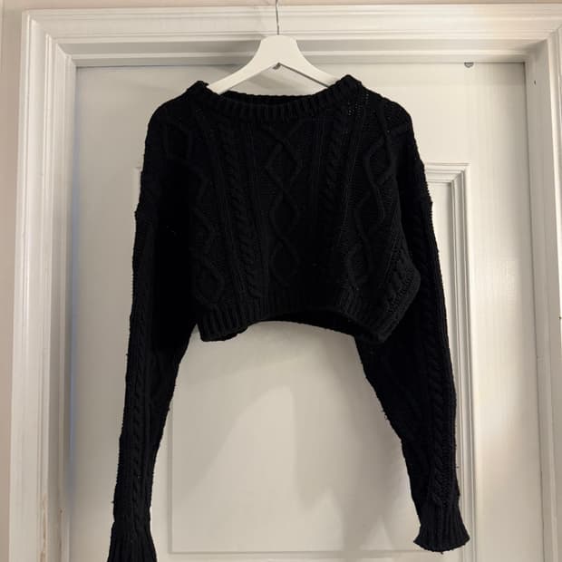 빈티지 울 블랙 케이블 니트 