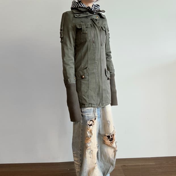 Ribbed Sleeve Military Field Jacket