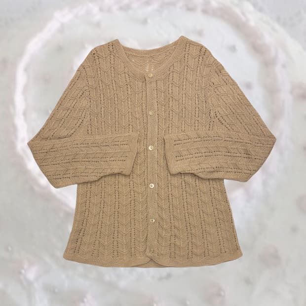 일본 빈티지 베이지 루즈핏 모리 크로셰 패턴 가디건