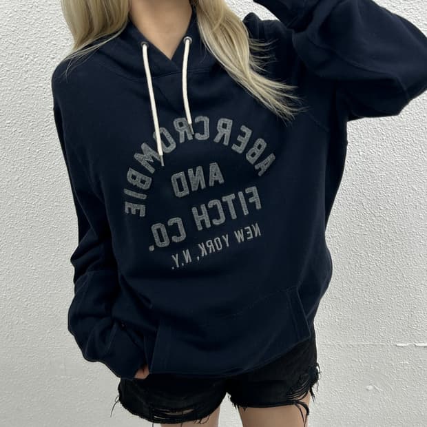 아베크롬비 센터로고 네이비 후드 L