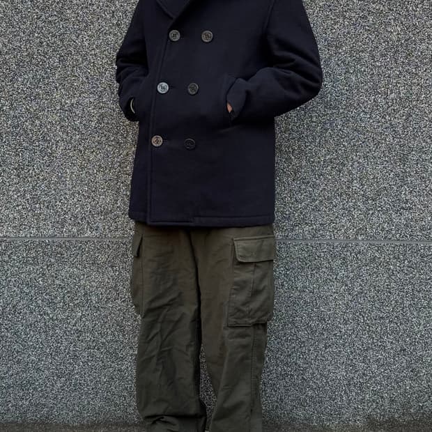 VAN JAC 반자켓 빈티지 멜튼 울 피코트 네이비 M