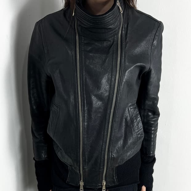 DBSS COWL NECK 2 ZIPPER SHEEP SKIN LEATH