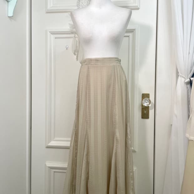 beige line chiffon long banding skirt