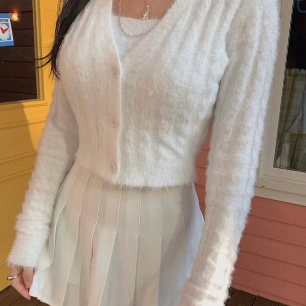 [새상품]페일제이드 퍼지 퍼가디건&퍼나시 세트 화이트