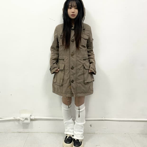 [LA SCENE] y2k 베이지 야상 후드 자켓