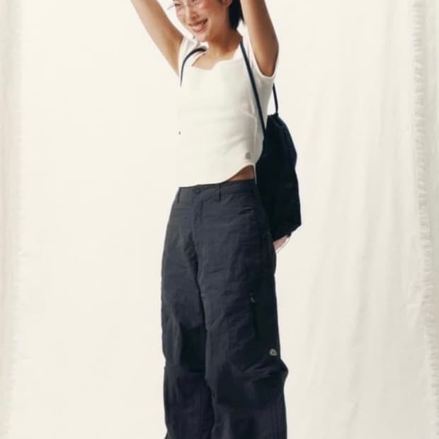 SUU lace string pants charcoal