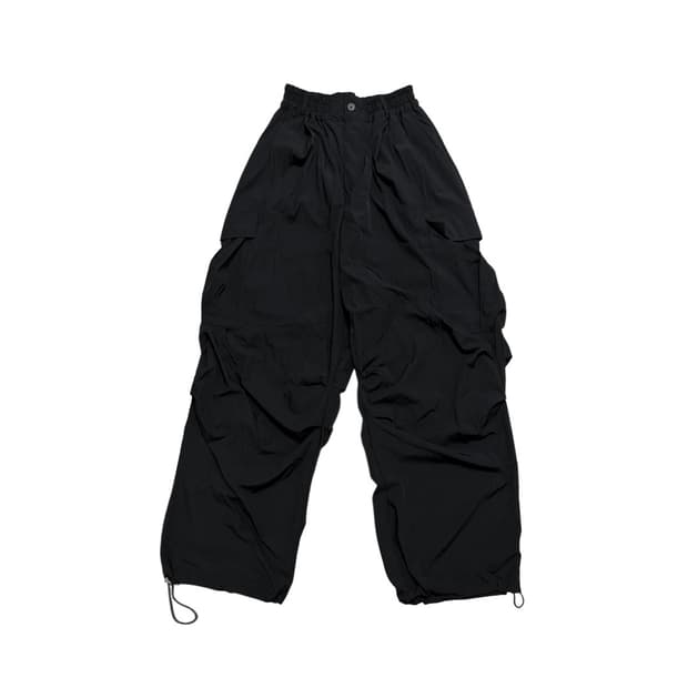 Nylon cargo banding pants_black