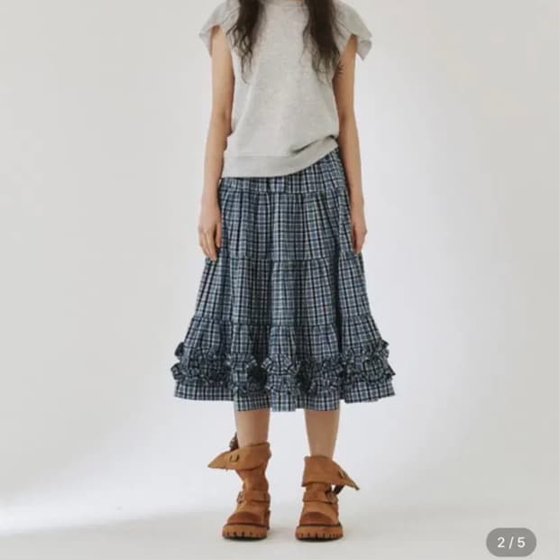 MIDDLE FRILL SKIRT, BLUE CHECK