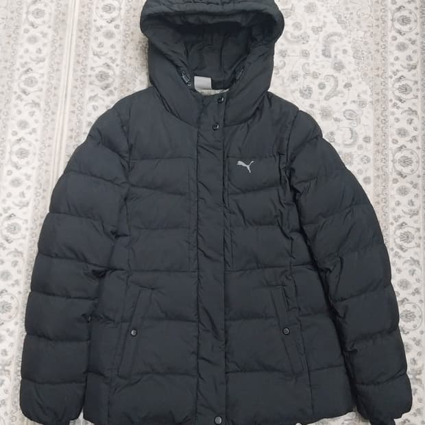 푸마 블랙 후드 패딩 점퍼 L